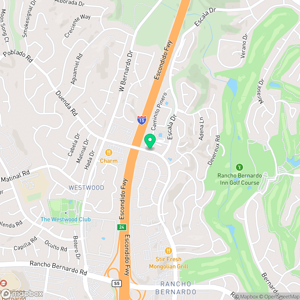 Map showing the location of Rancho Bernardo, San Diego, CA