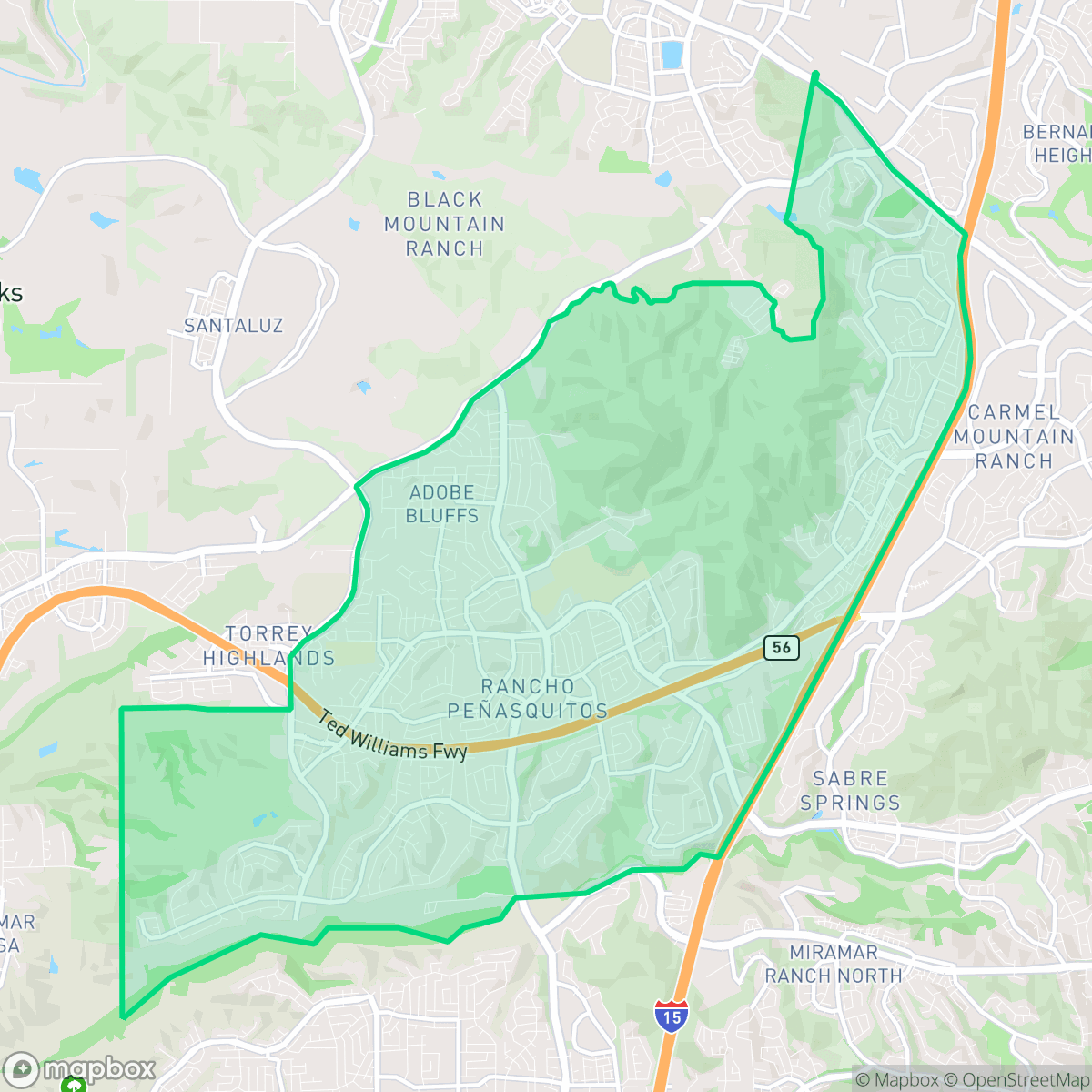 Map showing the location of Rancho Penasquitos, San Diego, CA