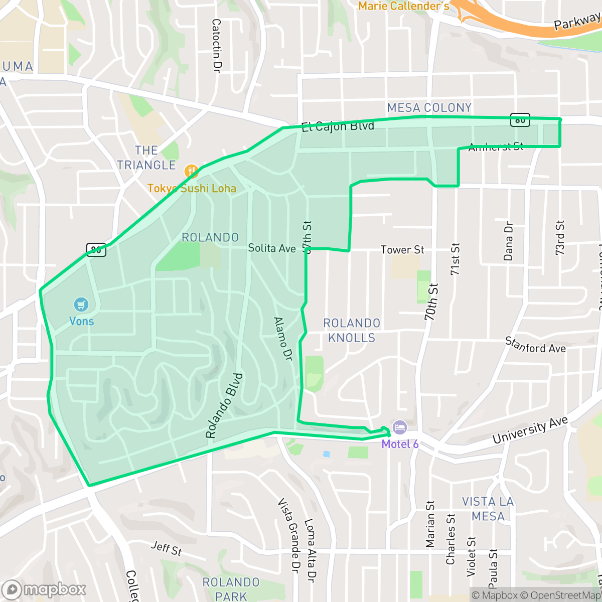 Map showing the location of Rolando, San Diego, CA