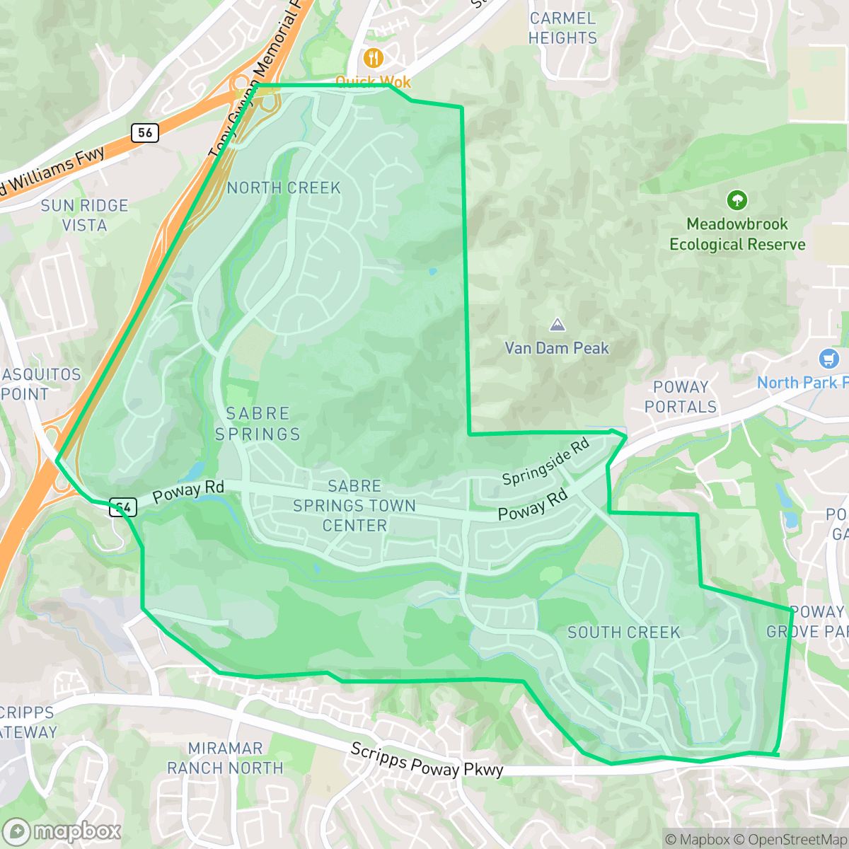 Map showing the location of Sabre Springs, San Diego, CA