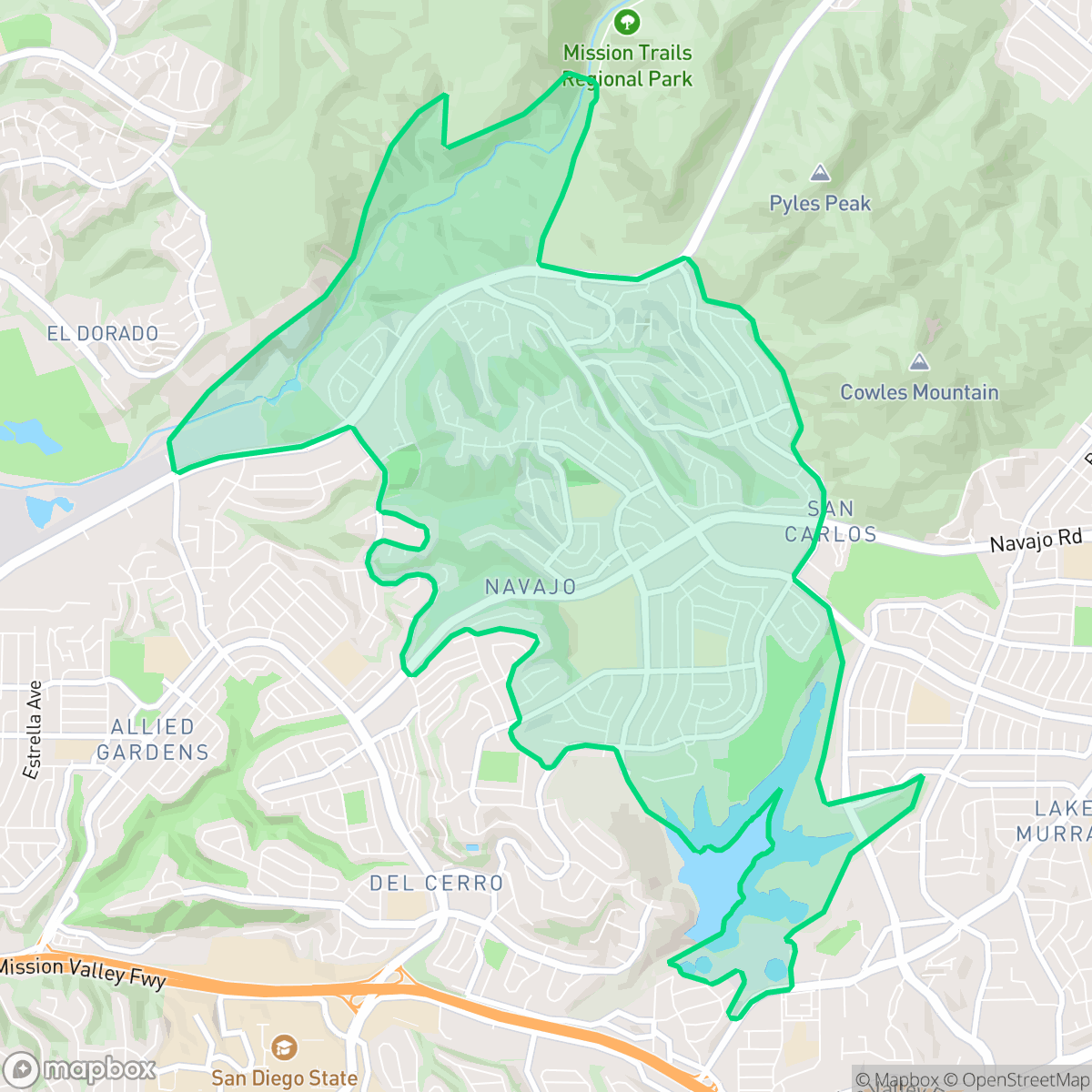 Map showing the location of San Carlos, San Diego, CA
