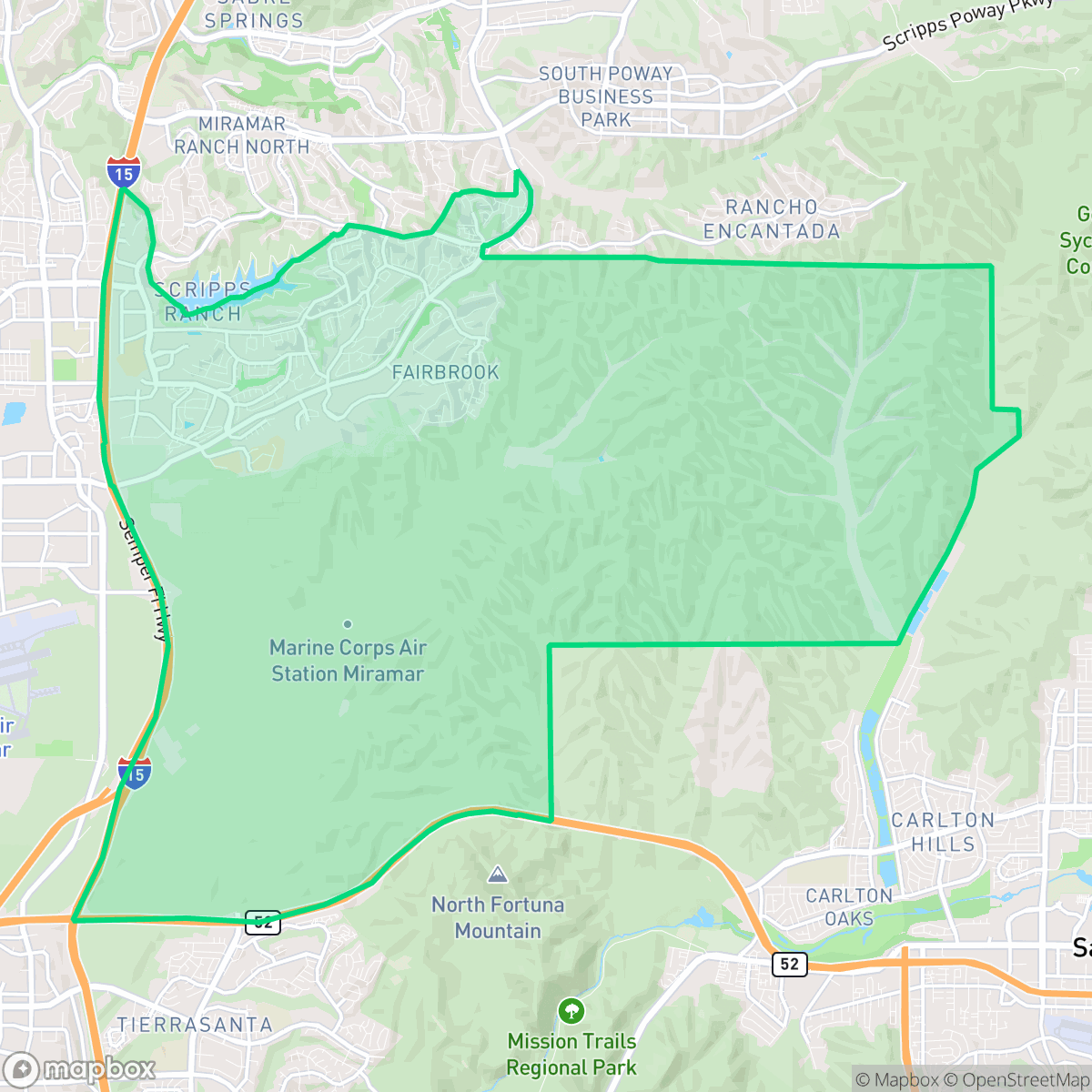 Map showing the location of Scripps Ranch, San Diego, CA