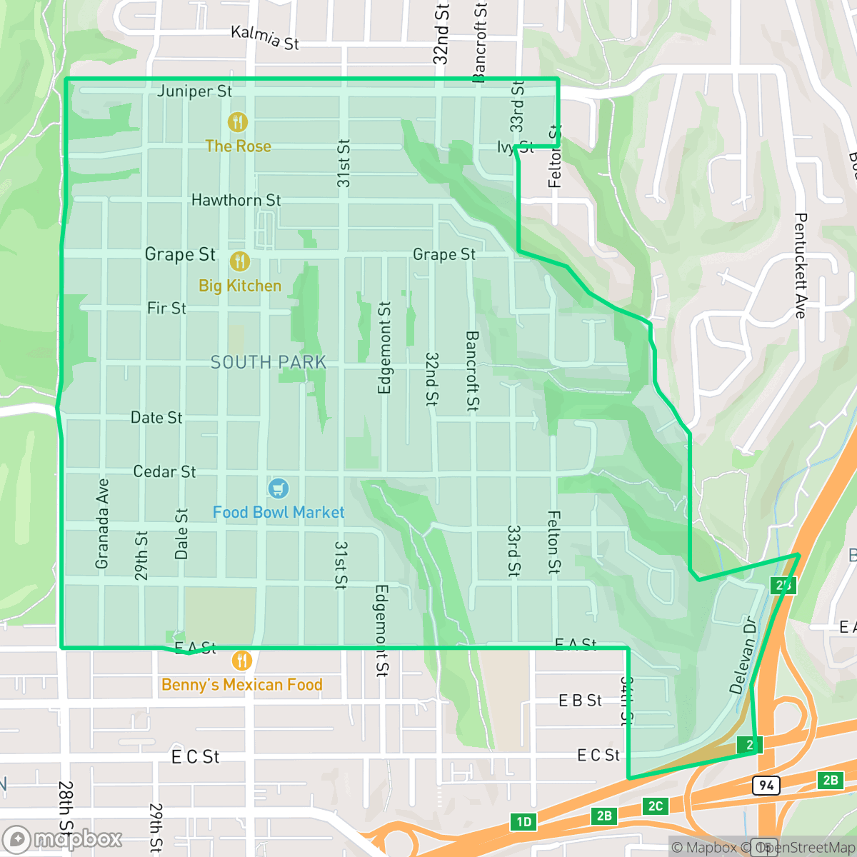 Map showing the location of South Park, San Diego, CA