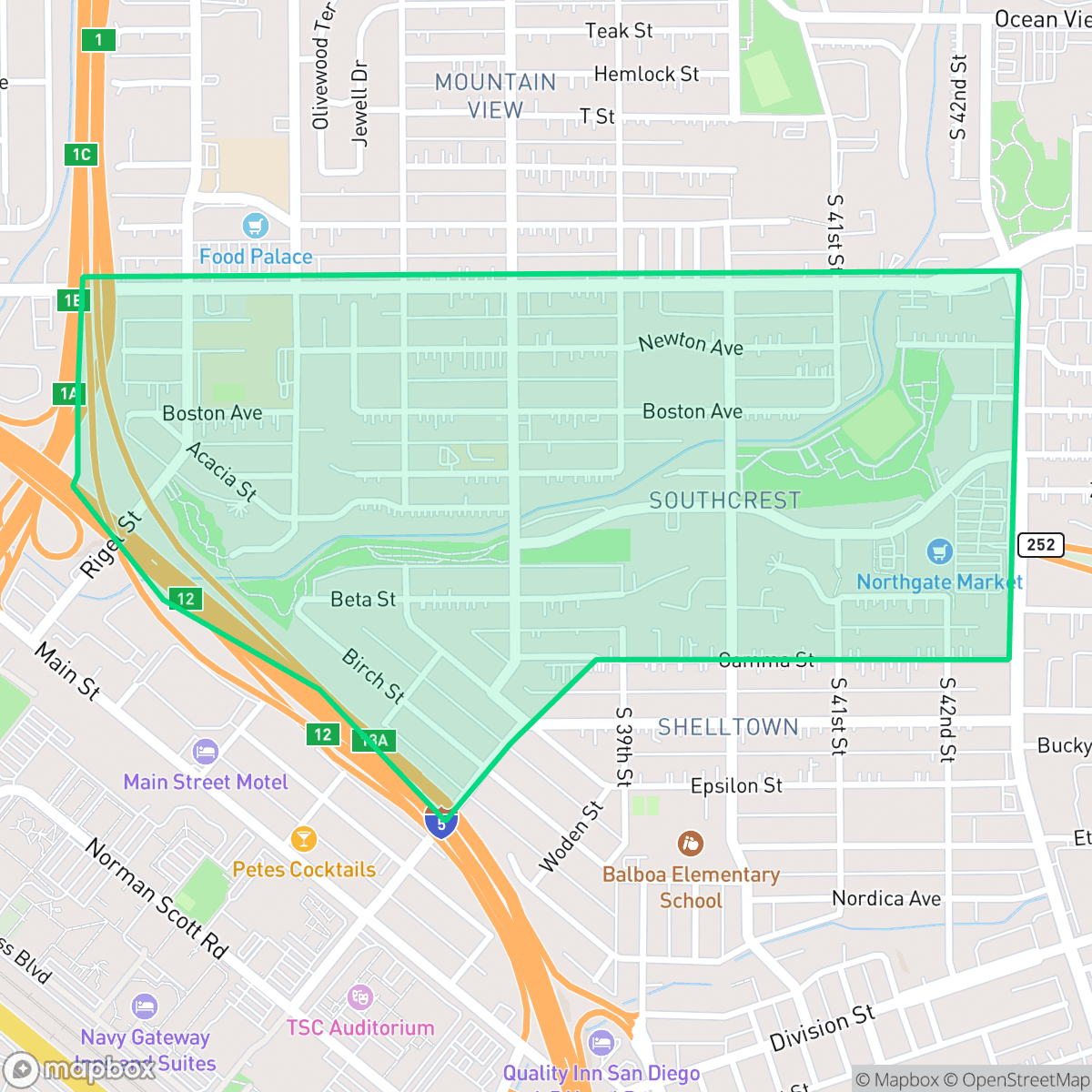 Map showing the location of Southcrest, San Diego, CA