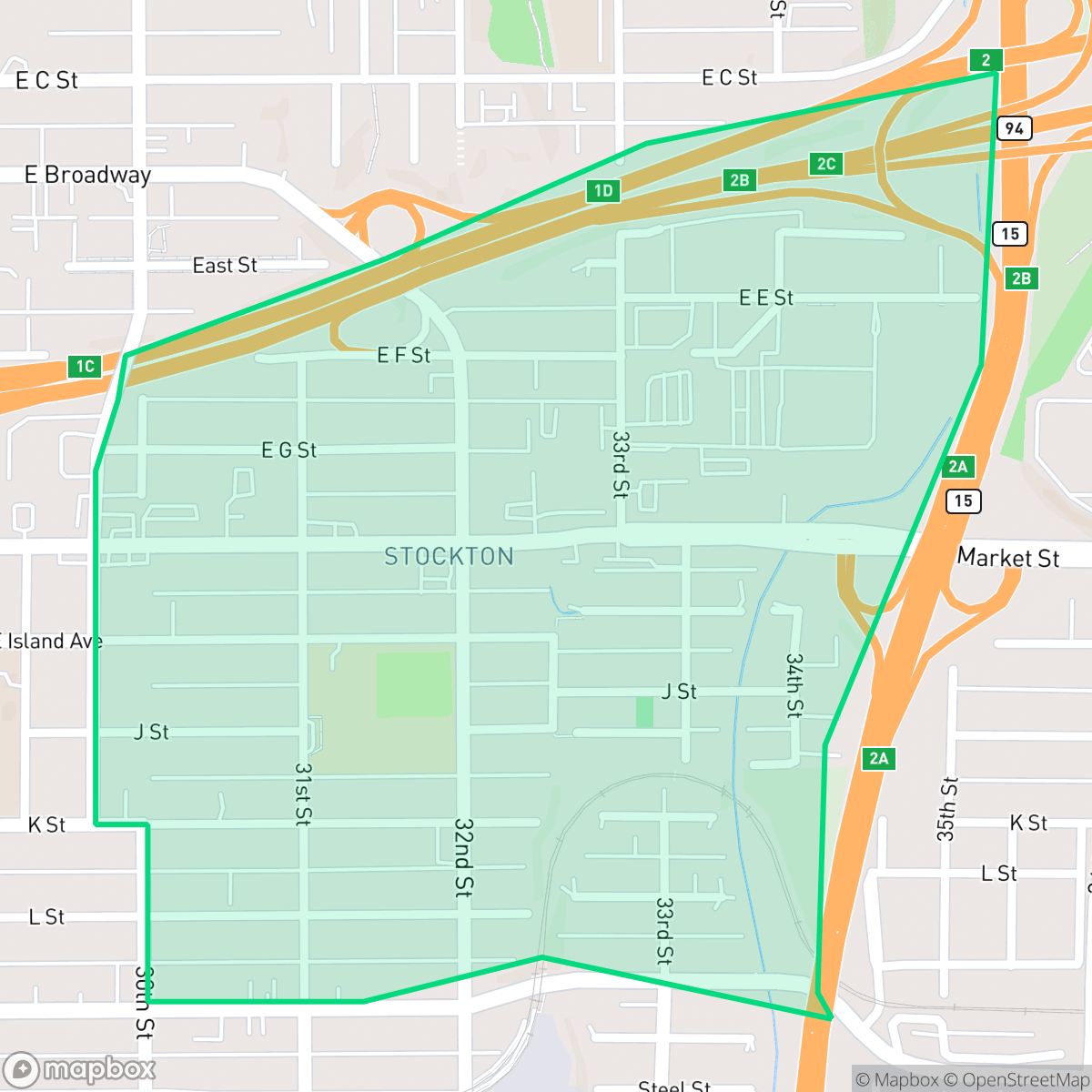 Map showing the location of Stockton, San Diego, CA