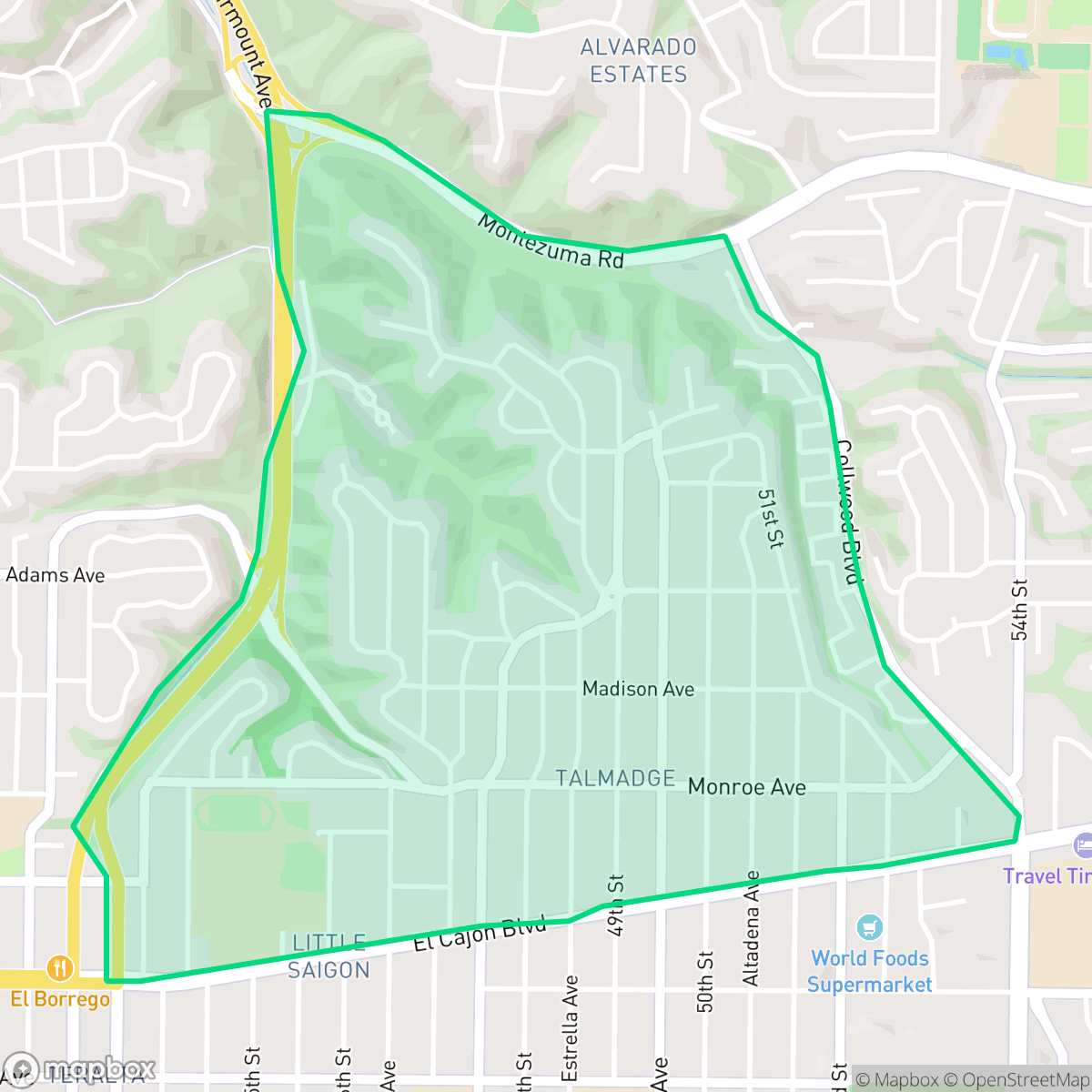 Map showing the location of Talmadge, San Diego, CA