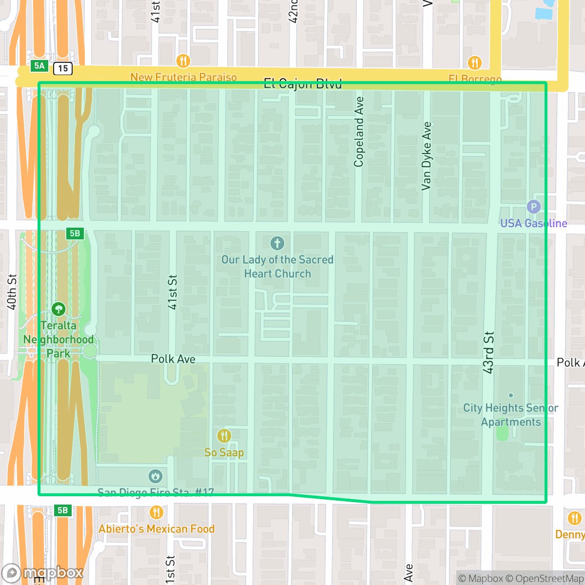 Map showing the location of Teralta West, San Diego, CA