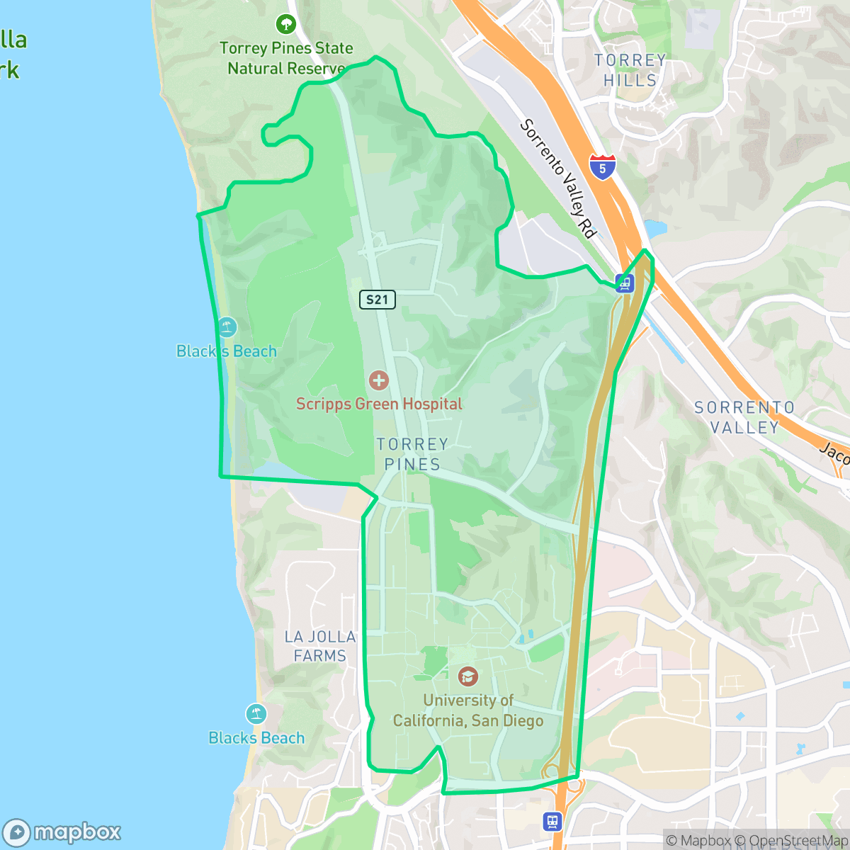 Map showing the location of Torrey Pines, San Diego, CA