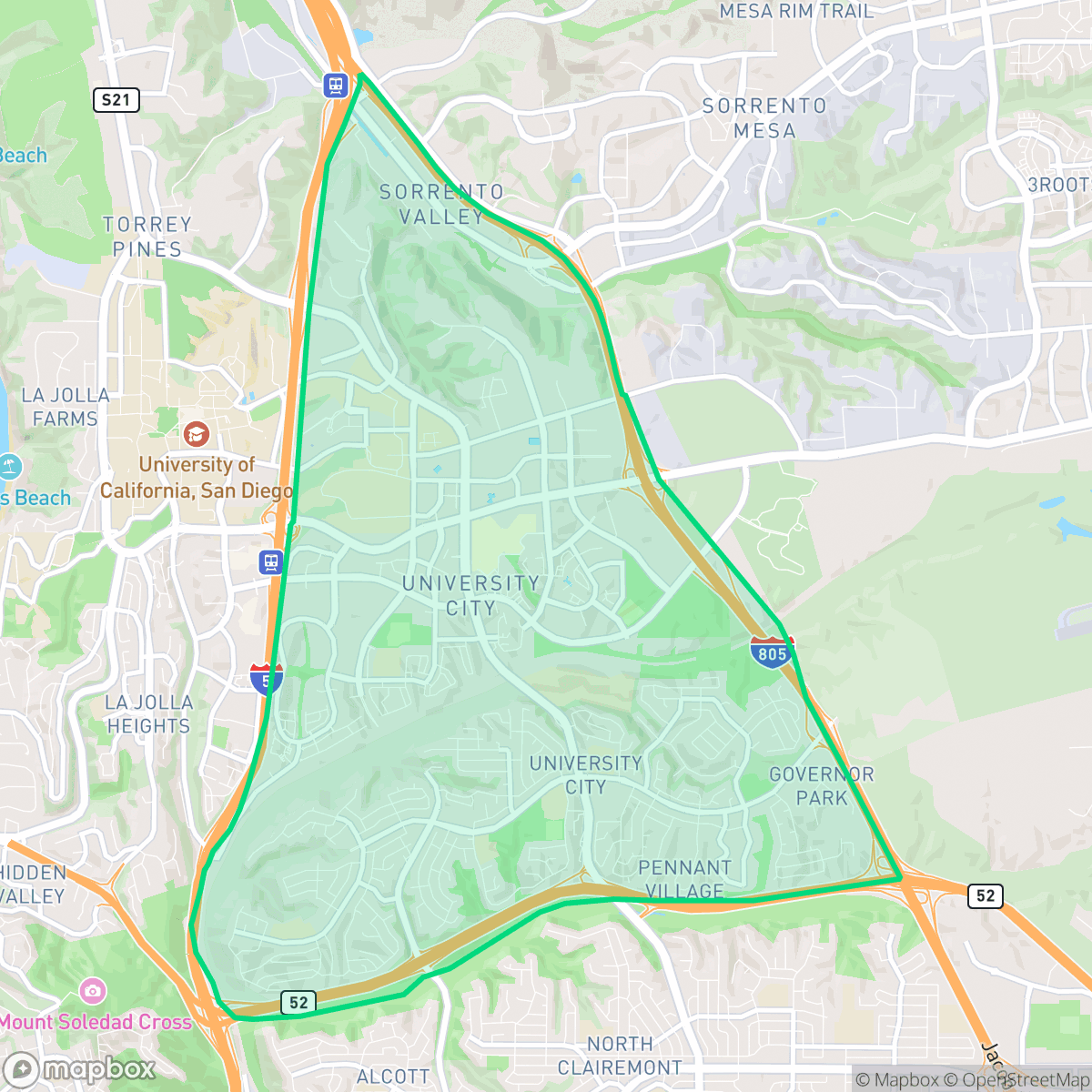 Map showing the location of University City, San Diego, CA