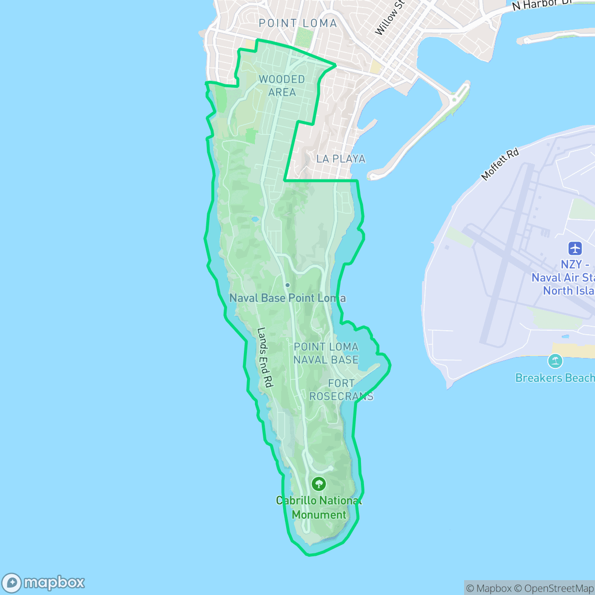 Map showing the location of Wooded Area, San Diego, CA