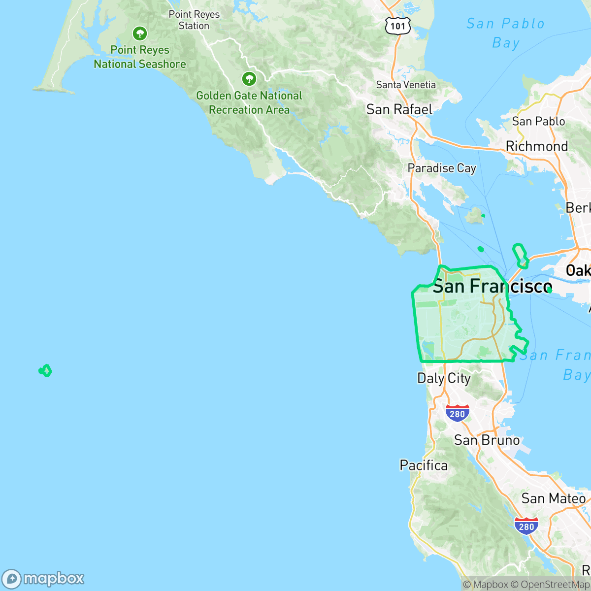 Map showing the location of San Francisco, CA — coverage area