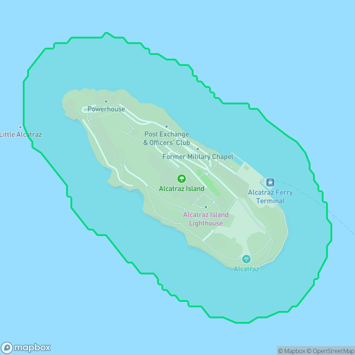Map showing the location of Alkatraz Island, San Francisco, CA
