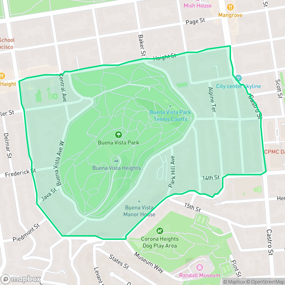 Map showing the location of Buena Vista Park, San Francisco, CA