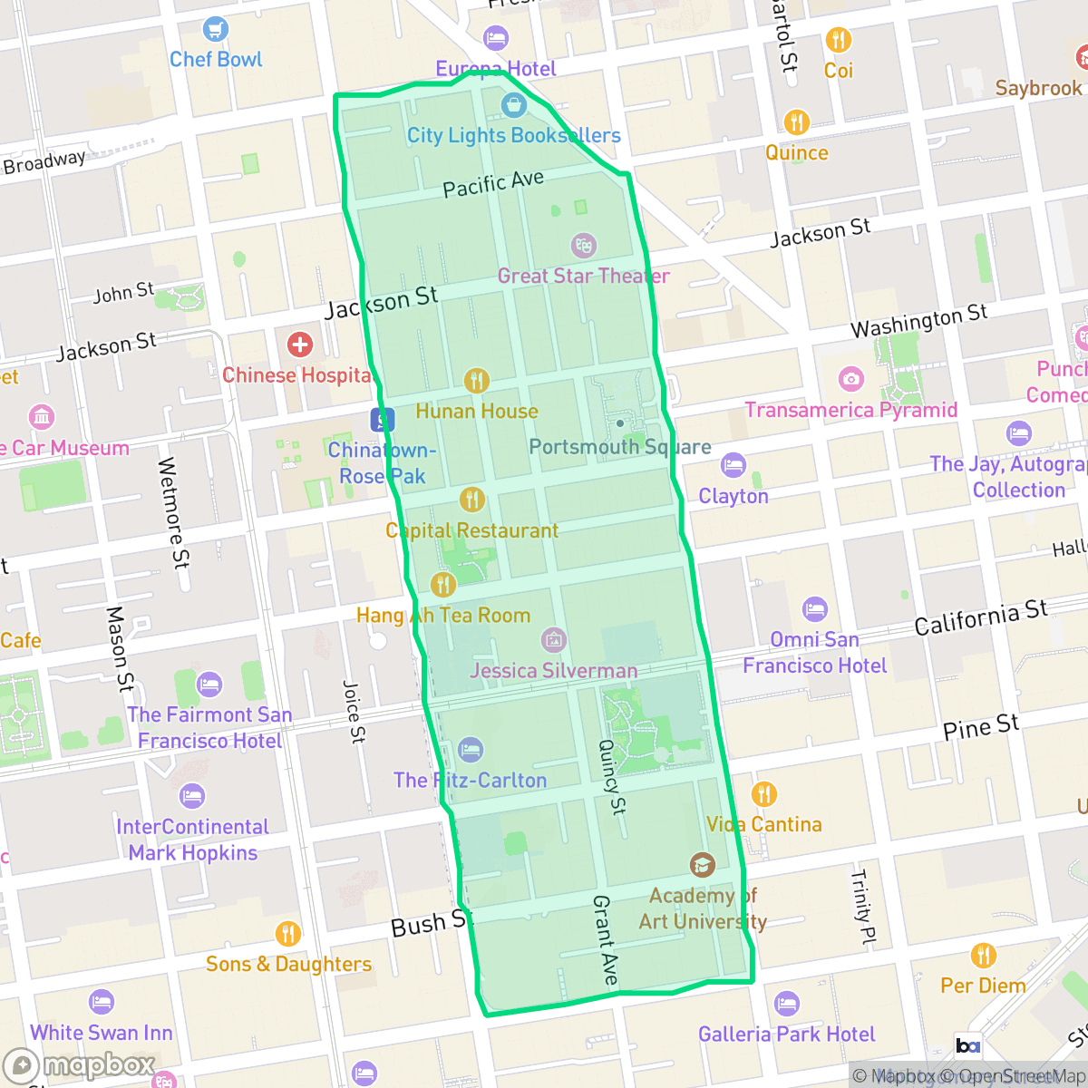 Map showing the location of Chinatown, San Francisco, CA