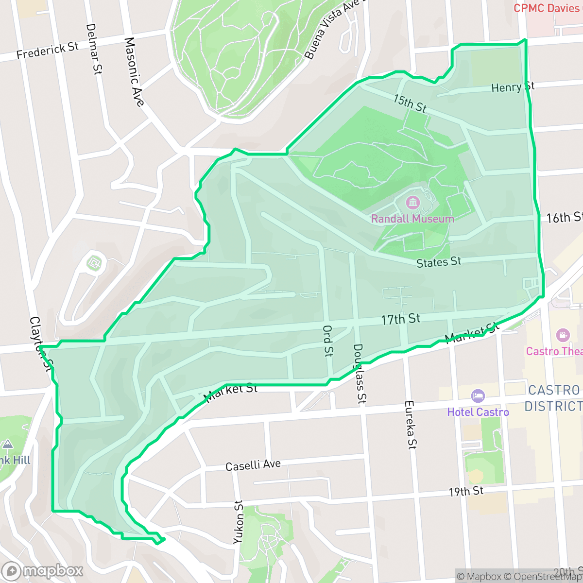Map showing the location of Corona Heights, San Francisco, CA