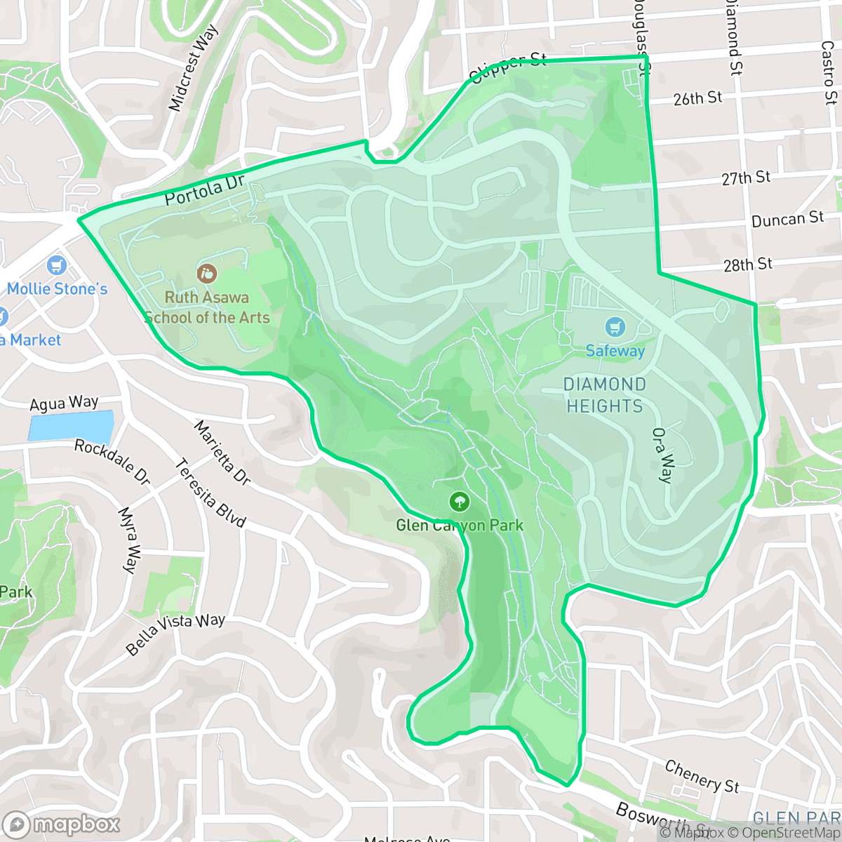 Map showing the location of Diamond Heights, San Francisco, CA