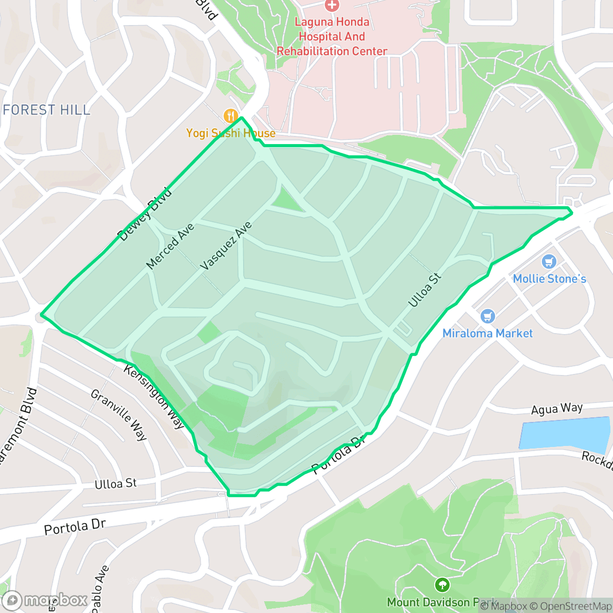 Map showing the location of Forest Hill Extension, San Francisco, CA