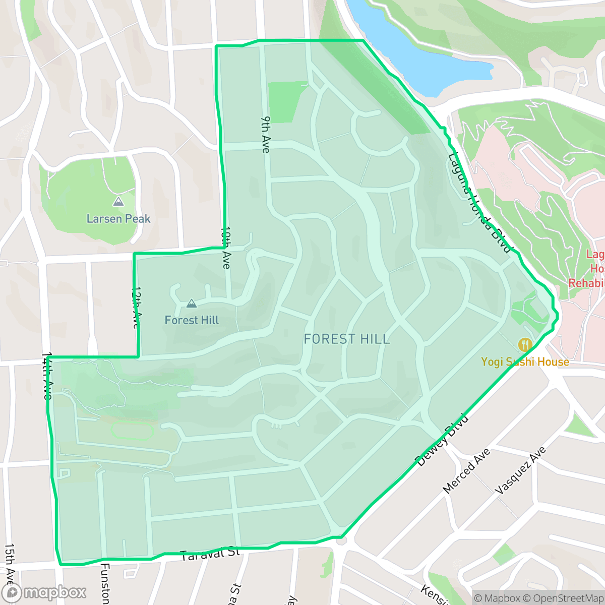 Map showing the location of Forest Hill, San Francisco, CA