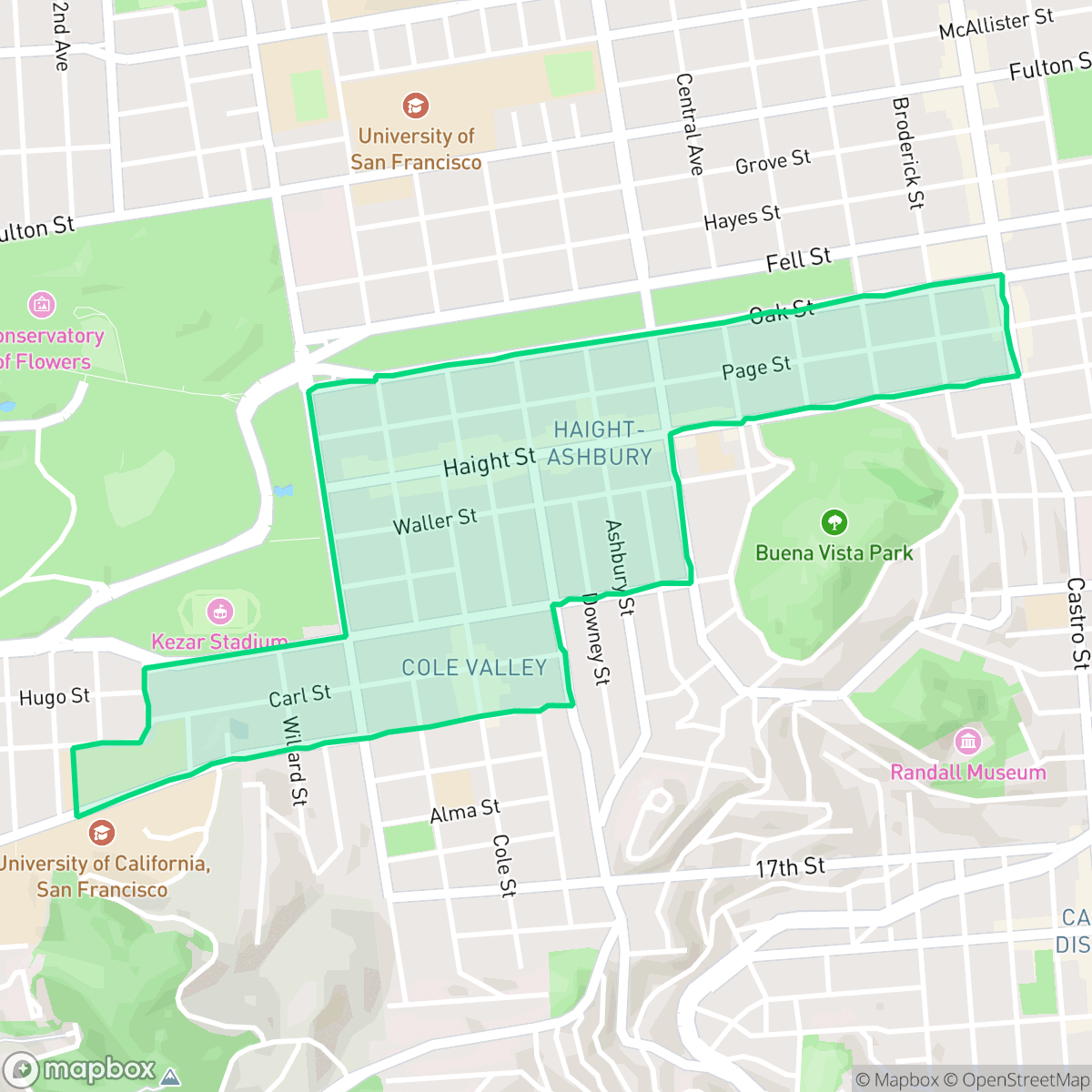 Map showing the location of Haight-Ashbury, San Francisco, CA