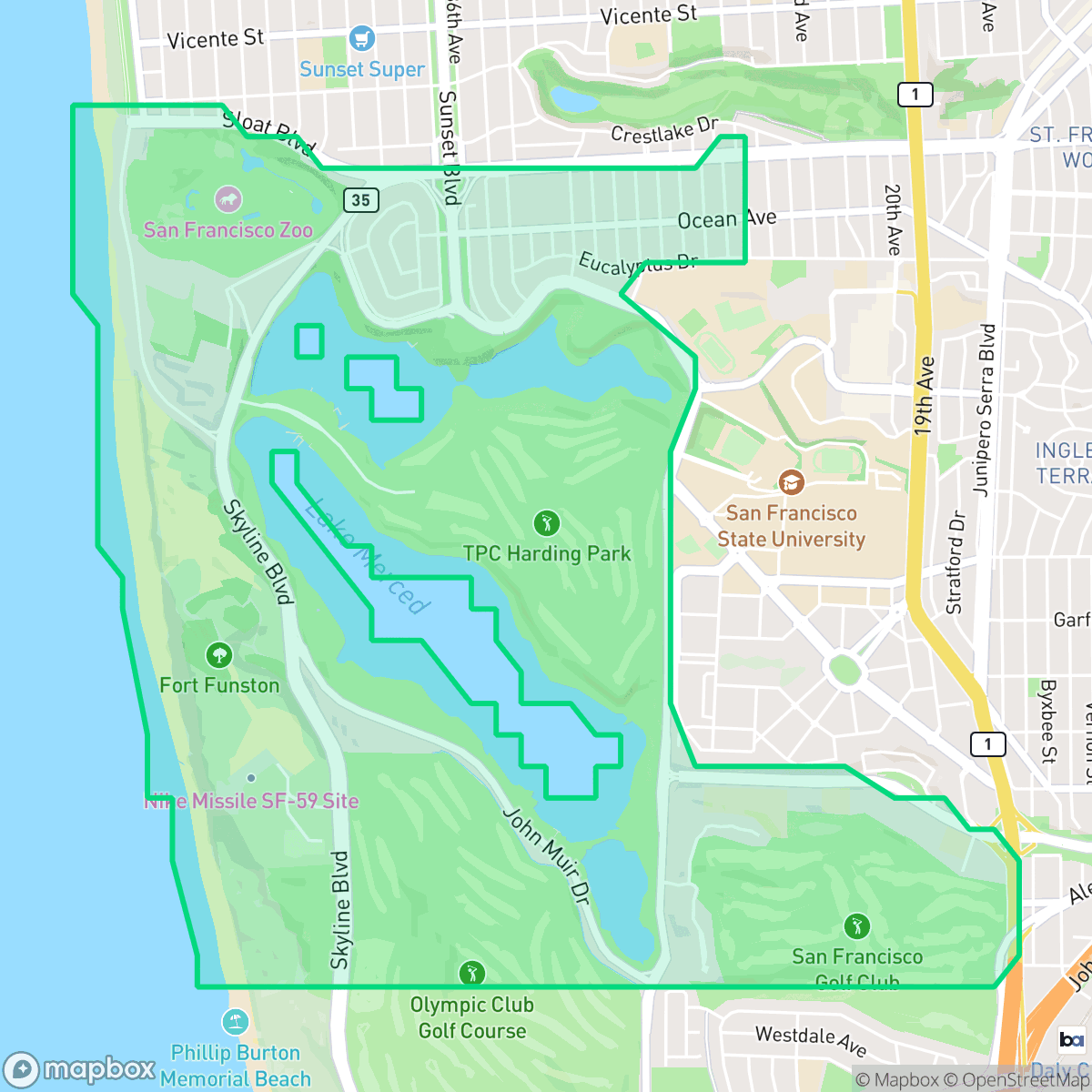 Map showing the location of Lakeshore, San Francisco, CA