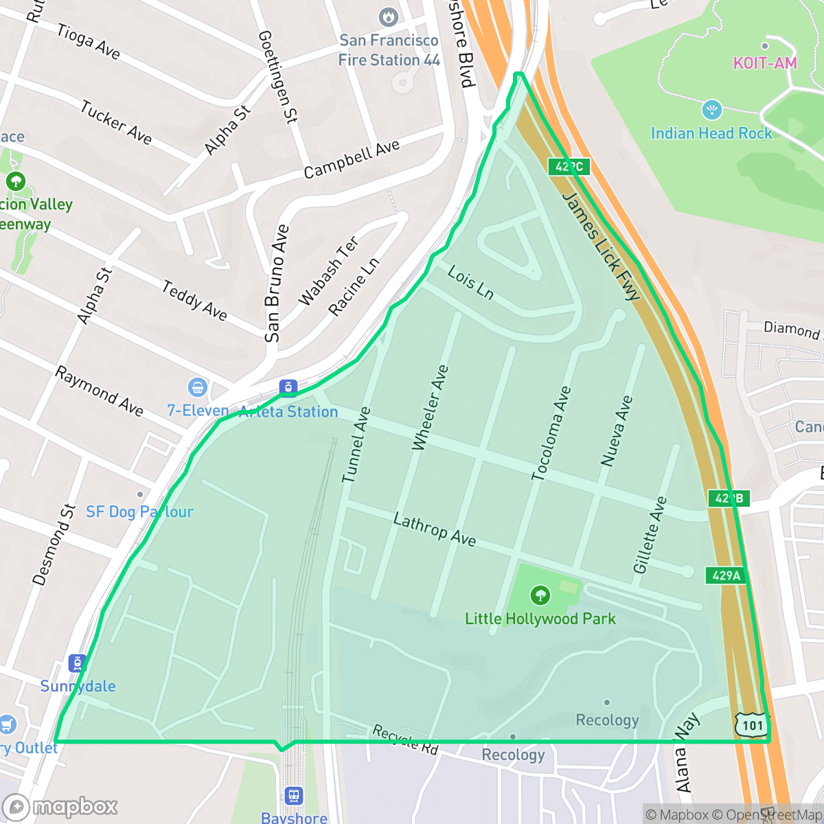 Map showing the location of Little Hollywood, San Francisco, CA