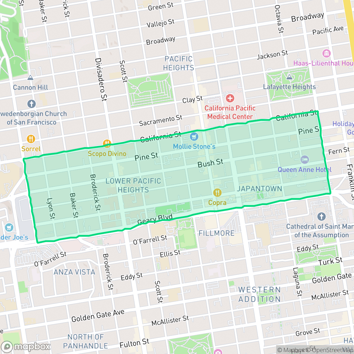 Map showing the location of Lower Pacific Heights, San Francisco, CA