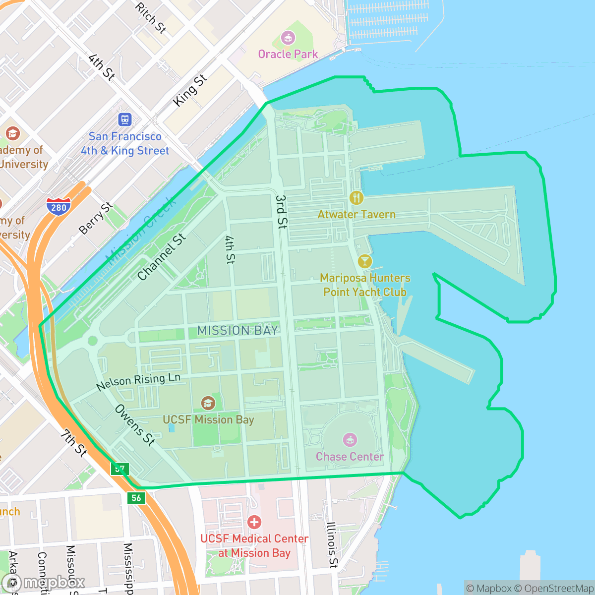 Map showing the location of Mission Bay, San Francisco, CA