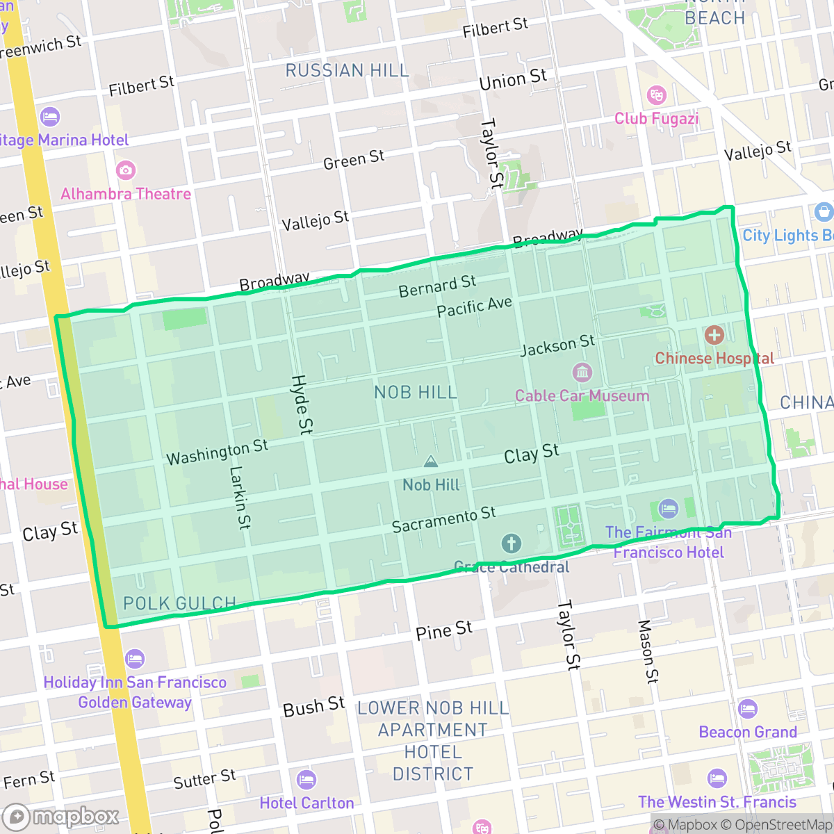 Map showing the location of Nob Hill, San Francisco, CA