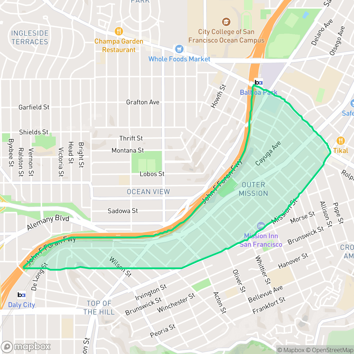Map showing the location of Outer Mission, San Francisco, CA
