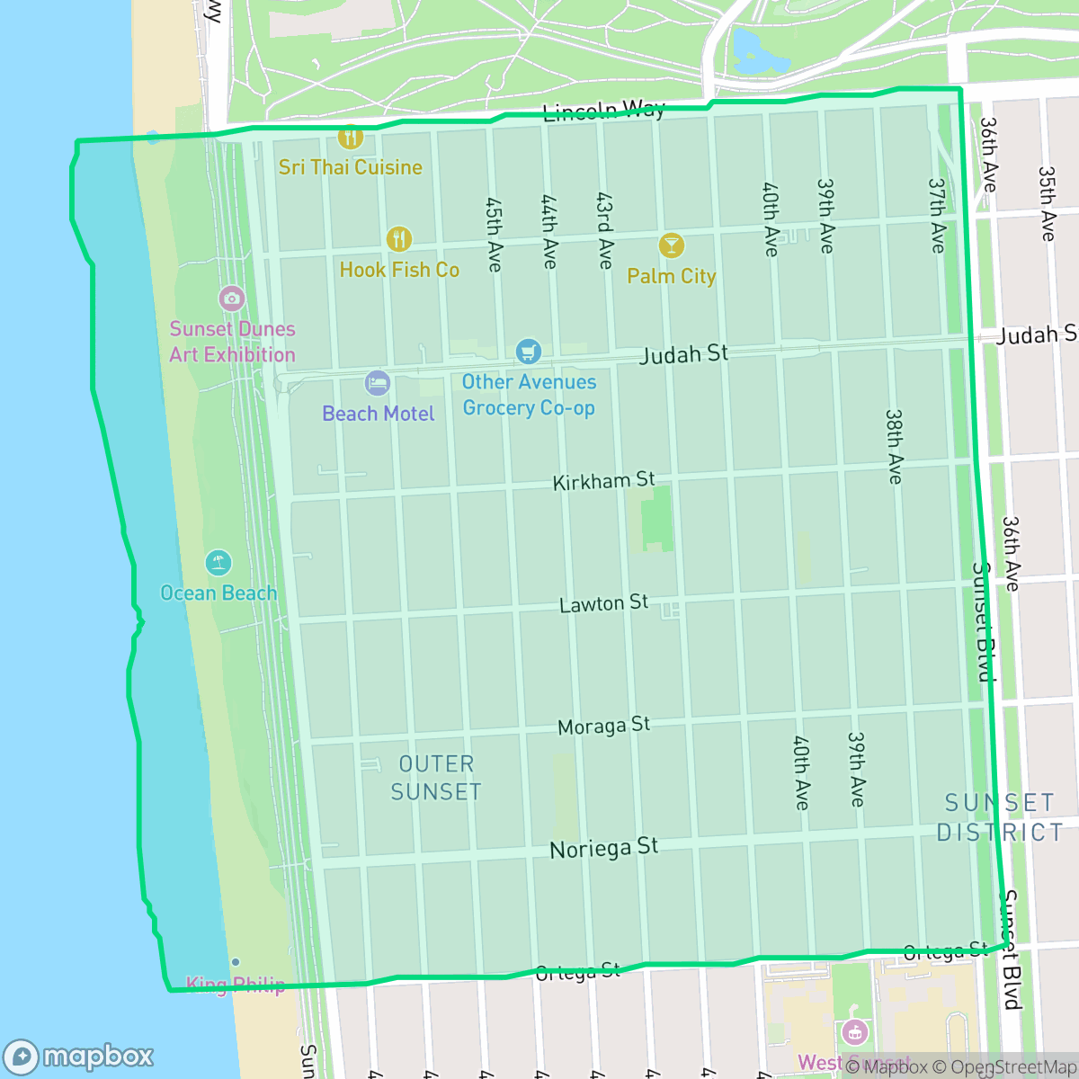 Map showing the location of Outer Sunset, San Francisco, CA