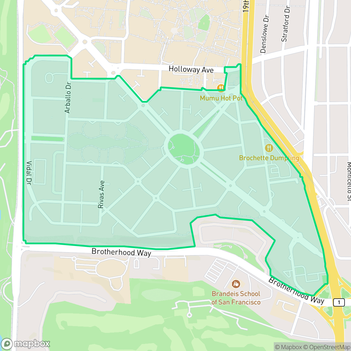 Map showing the location of Parkmerced, San Francisco, CA