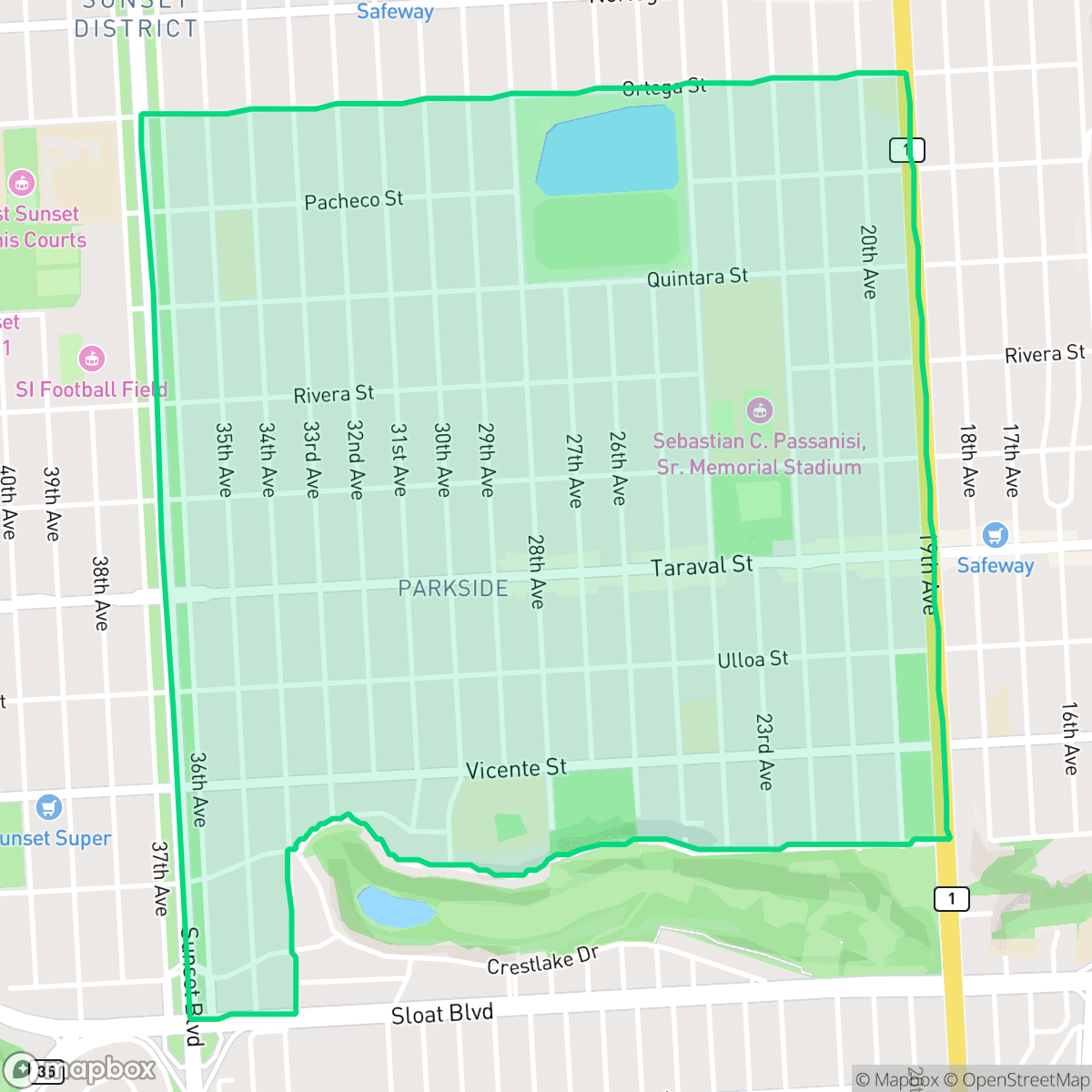 Map showing the location of Parkside, San Francisco, CA