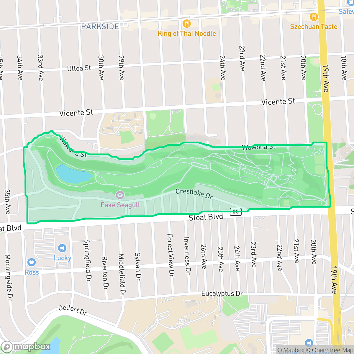 Map showing the location of Pine Lake Park, San Francisco, CA