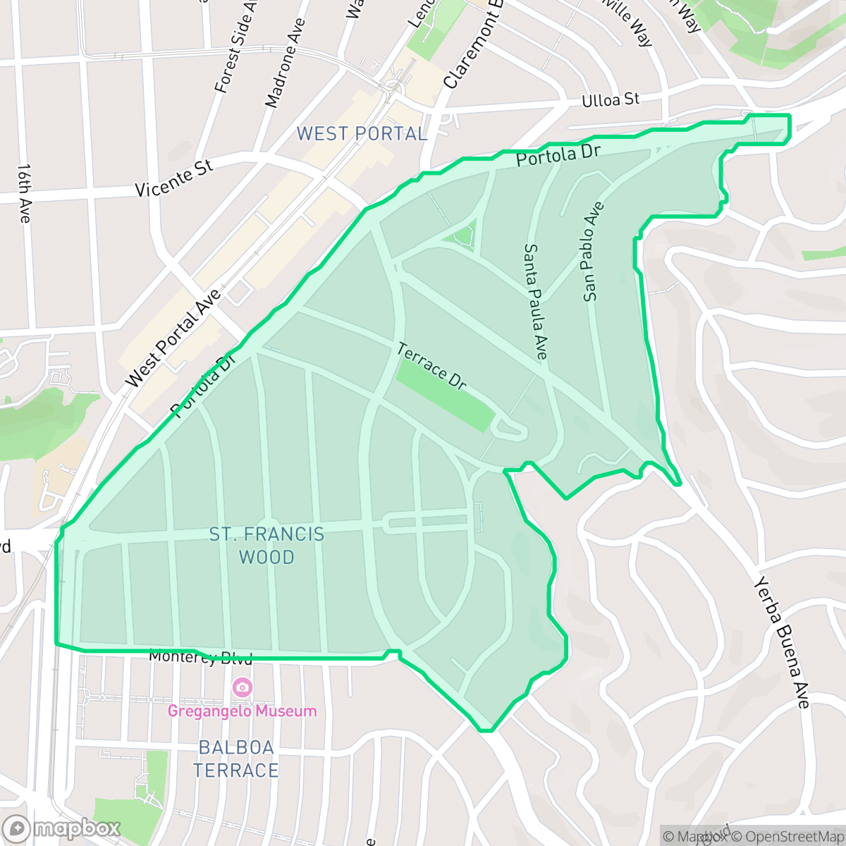 Map showing the location of St. Francis Wood, San Francisco, CA