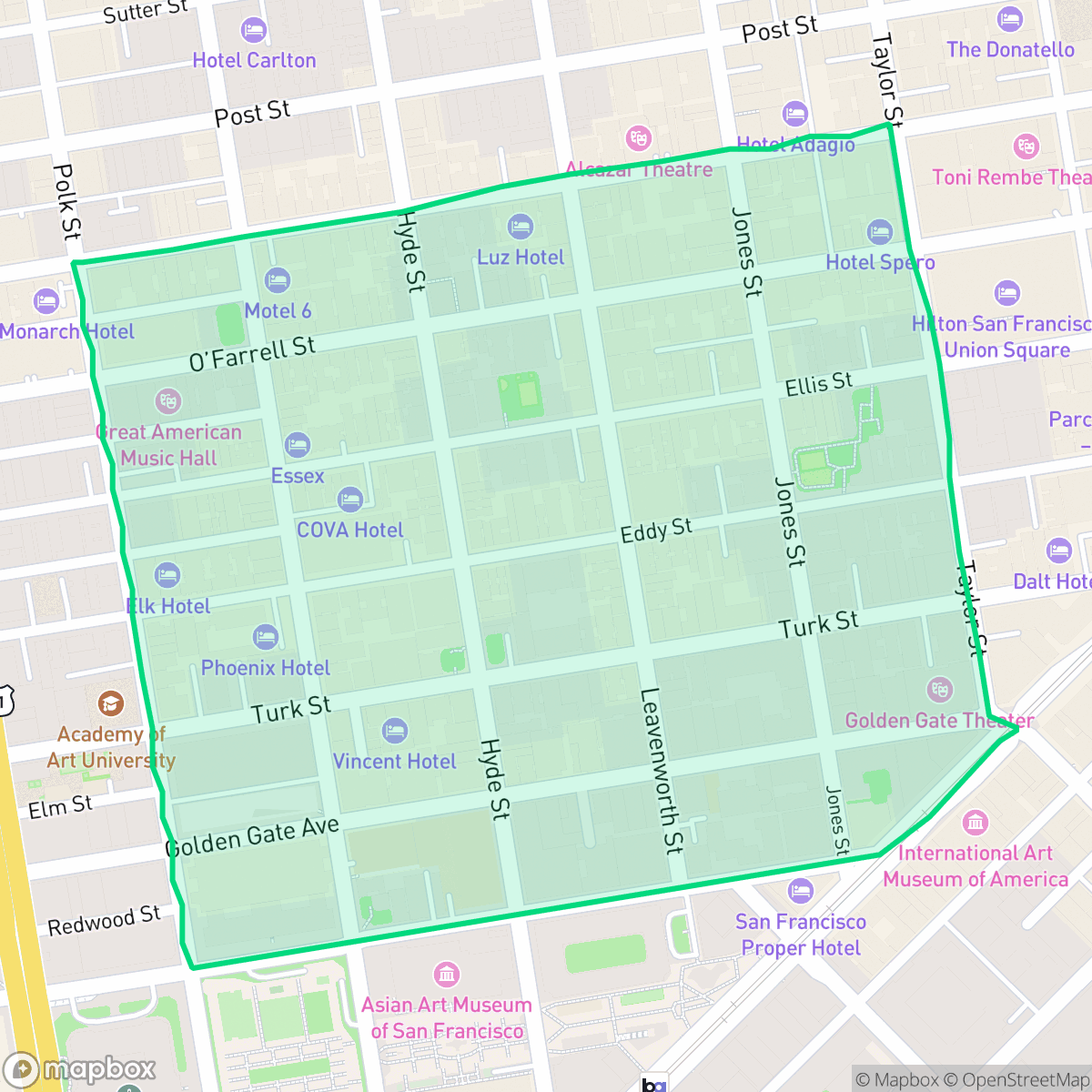 Map showing the location of Tenderloin, San Francisco, CA