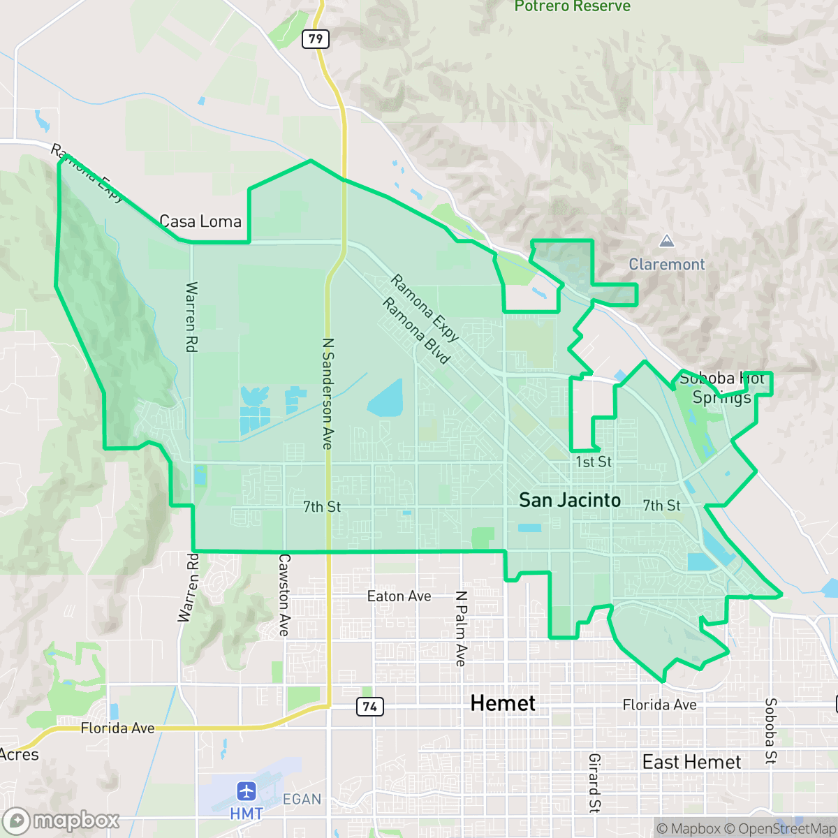 Map showing the location of San Jacinto, CA — coverage area