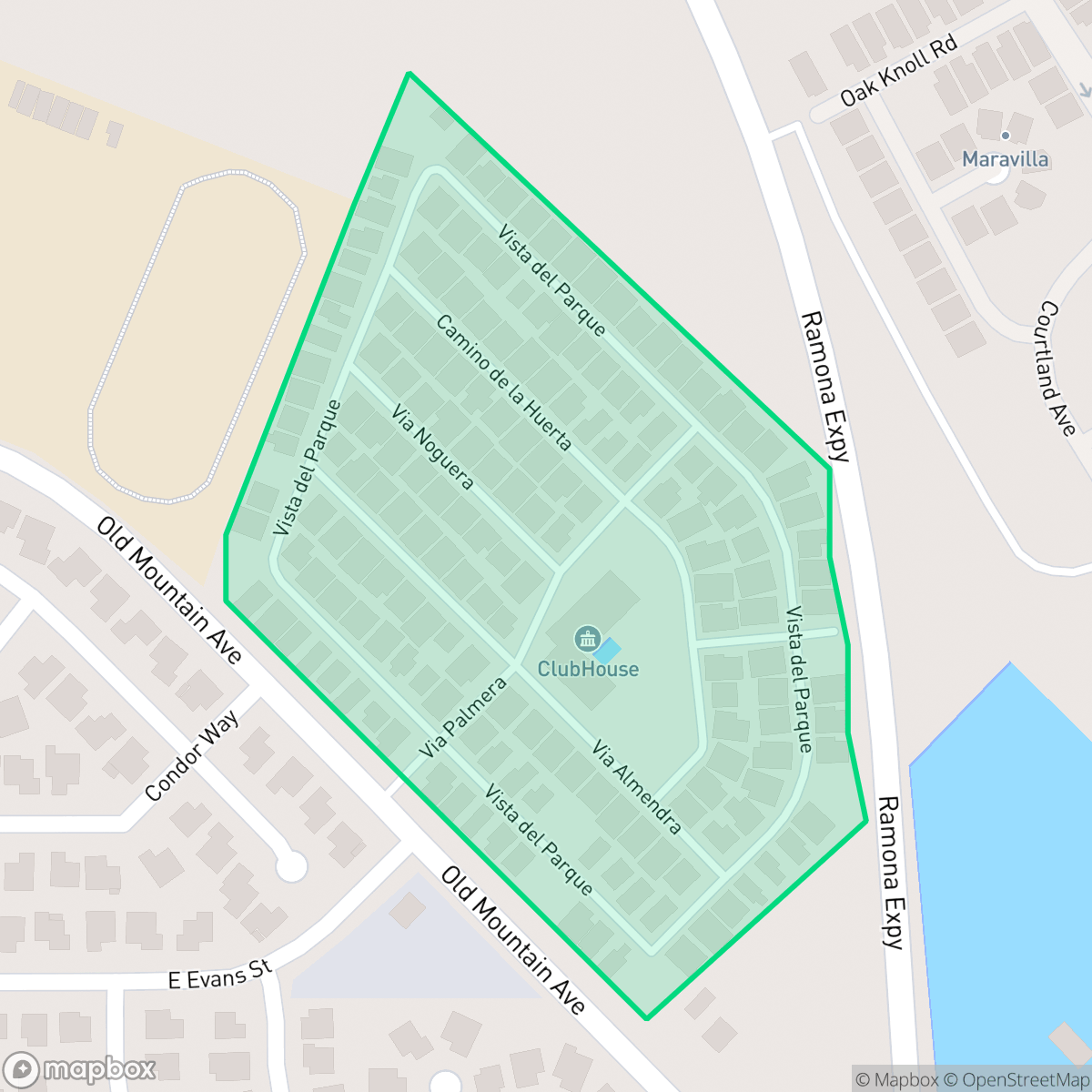 Map showing the location of Villa del Monte Mobile Home Park, San Jacinto, CA