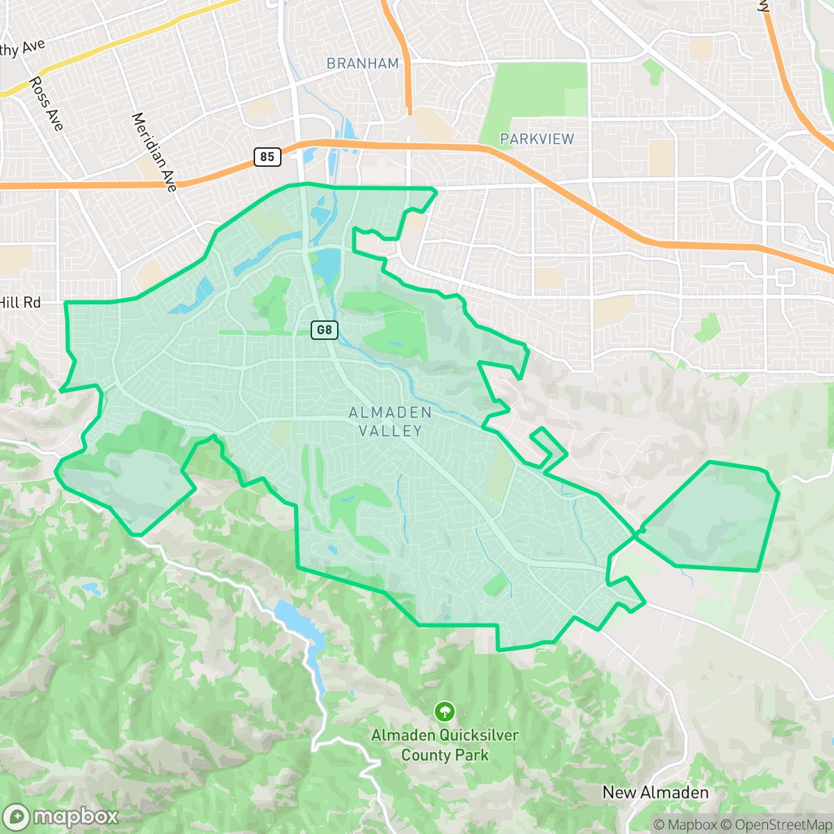 Map showing the location of Almaden Valley, San Jose, CA