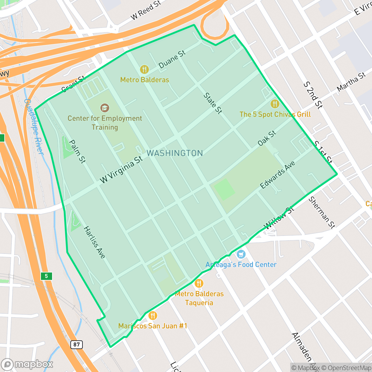 Map showing the location of Washington, San Jose, CA