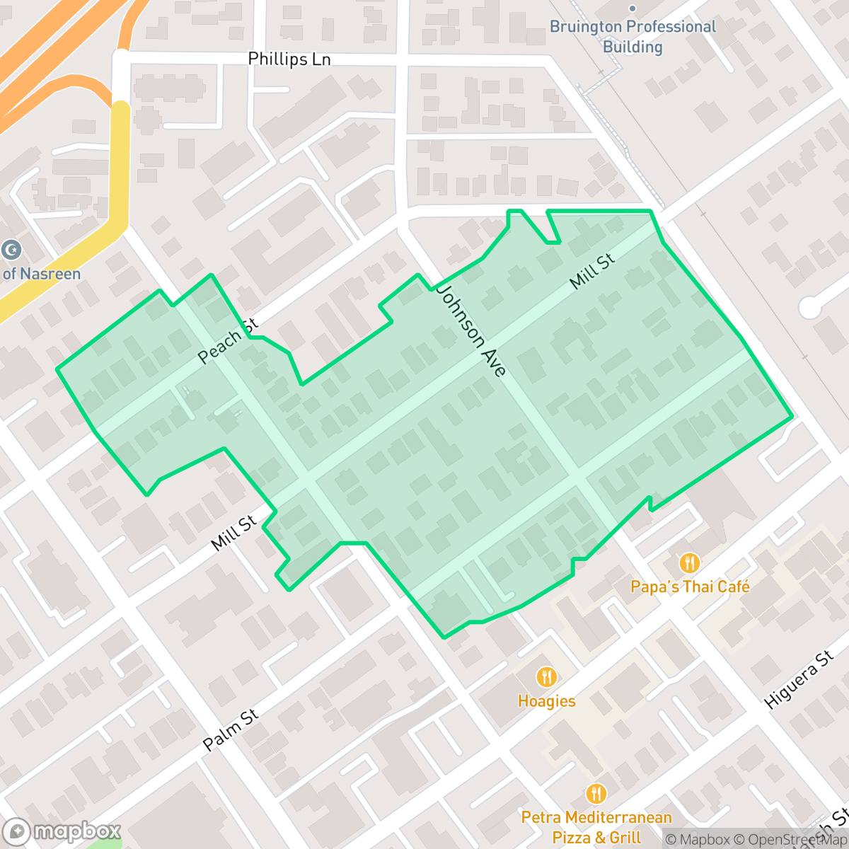 Map showing the location of Mill Street District, San Luis Obispo, CA