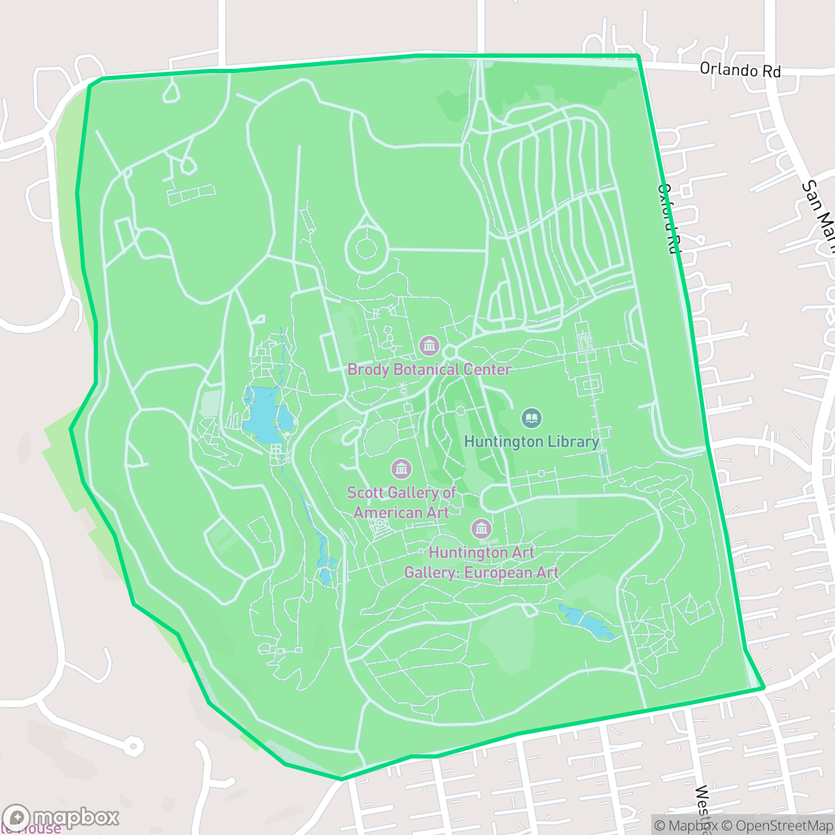Map showing the location of Huntington Library, San Marino, CA