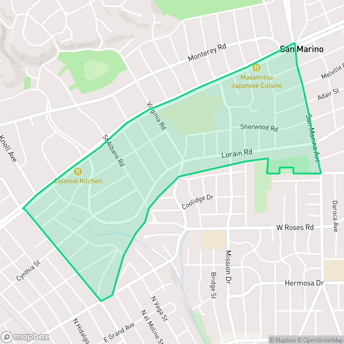 Map showing the location of Lower Huntington, San Marino, CA