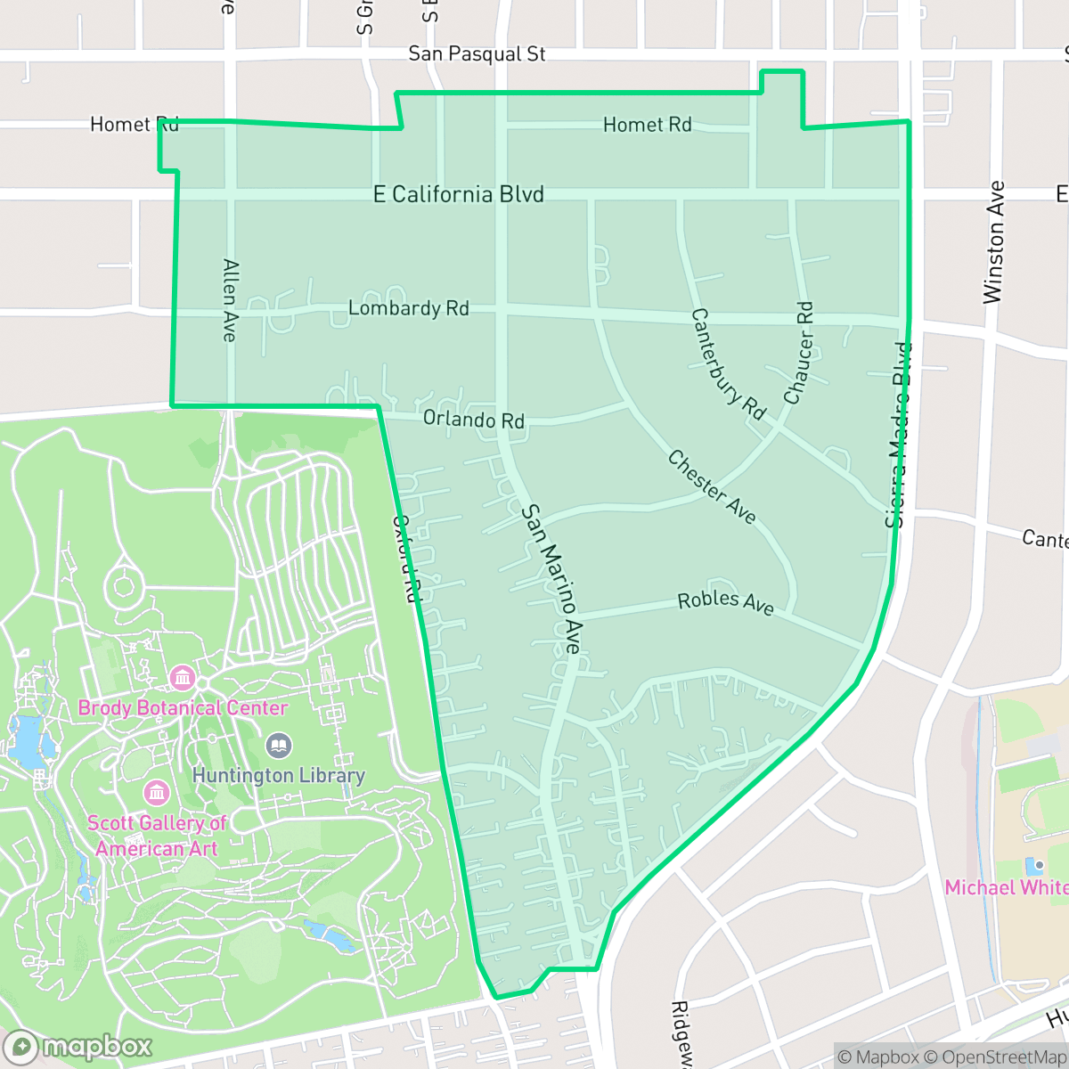 Map showing the location of Poet's Quarter, San Marino, CA