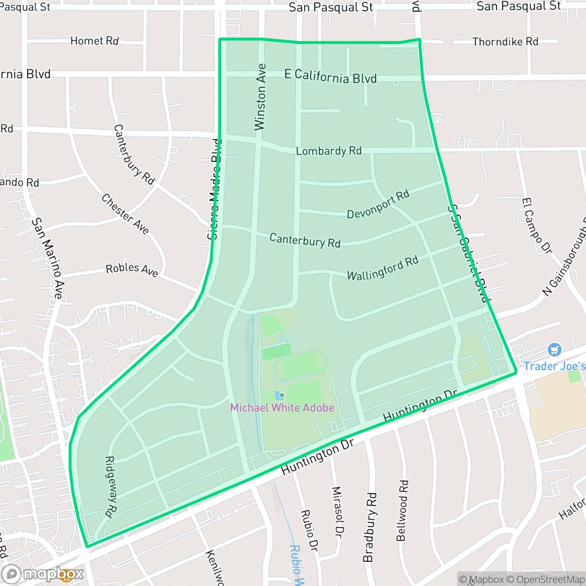 Map showing the location of Upper East Side, San Marino, CA