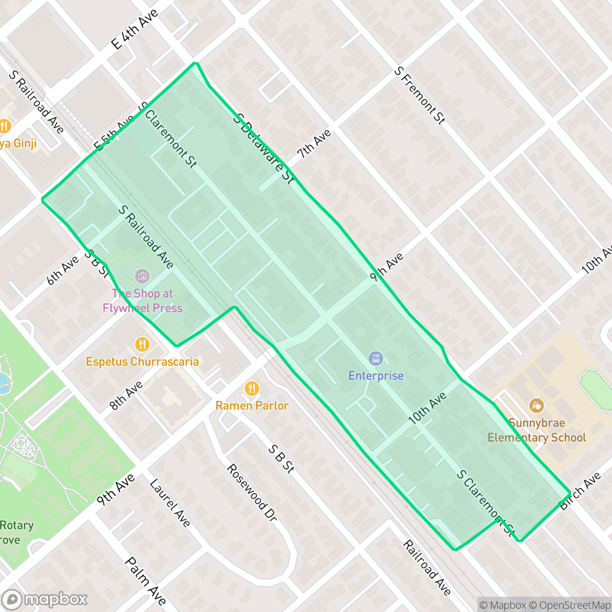 Map showing the location of B-Delaware Strip, San Mateo, CA