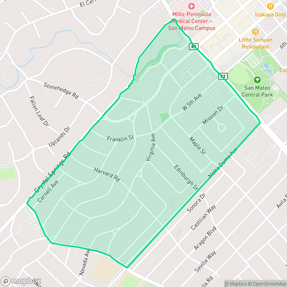 Map showing the location of Baywood, San Mateo, CA