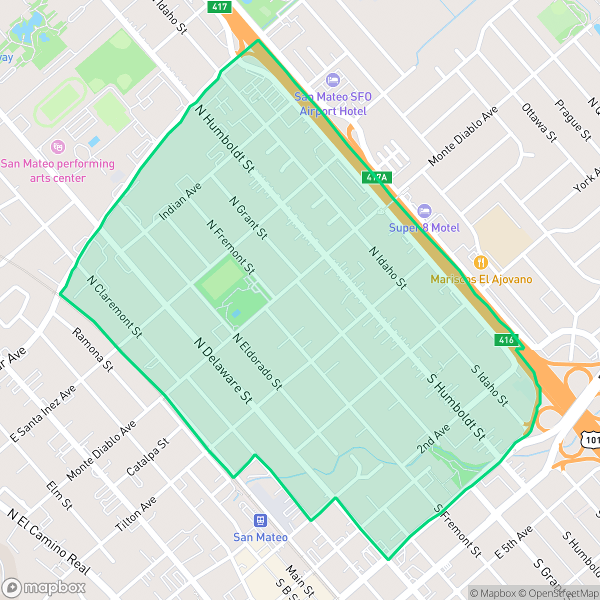 Map showing the location of Central, San Mateo, CA