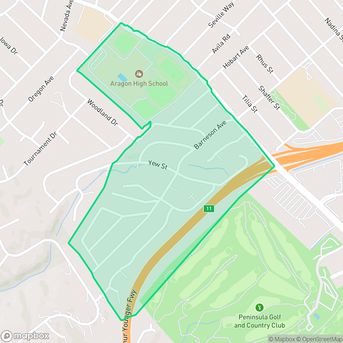 Map showing the location of Foothill Terrace, San Mateo, CA