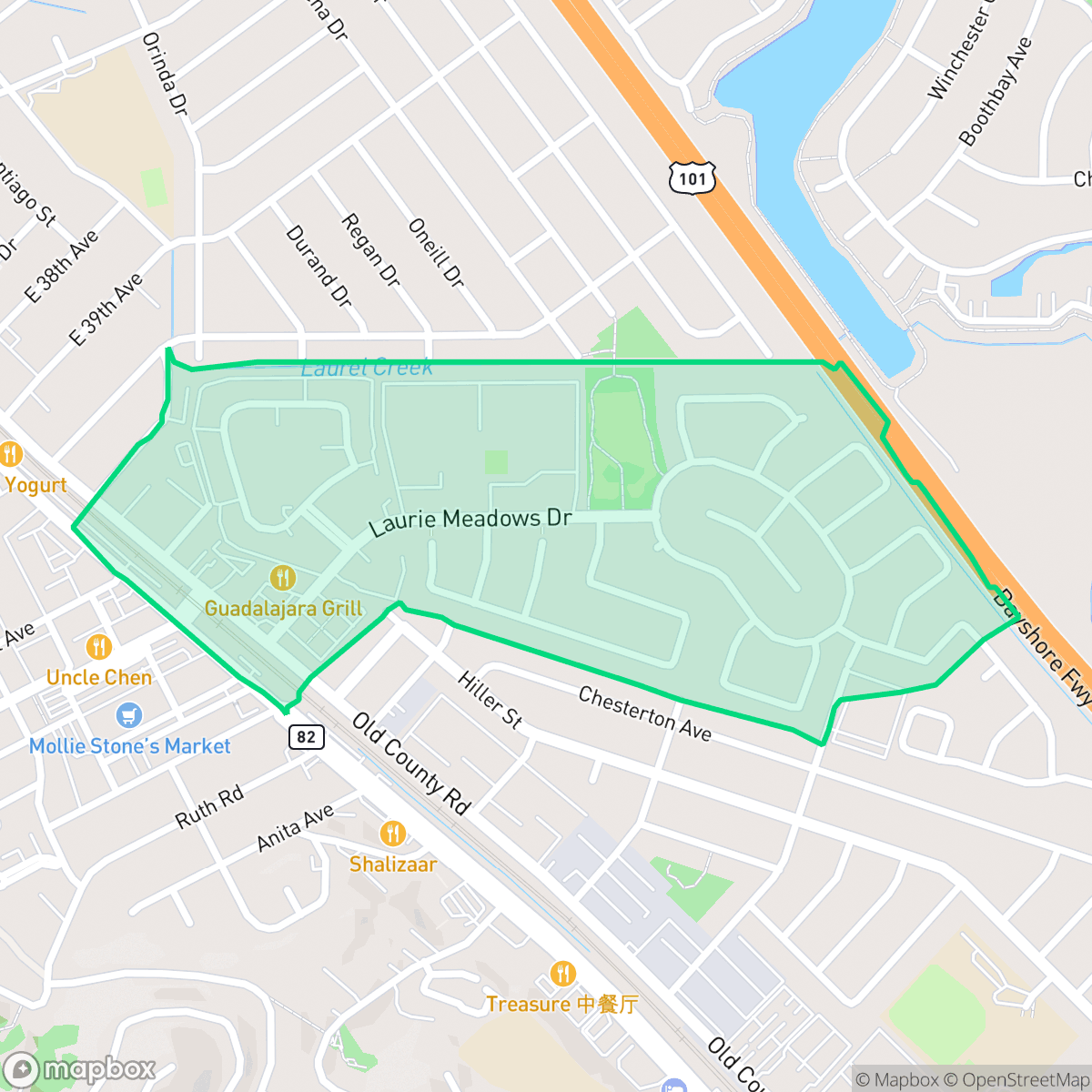 Map showing the location of Lauriedale, San Mateo, CA