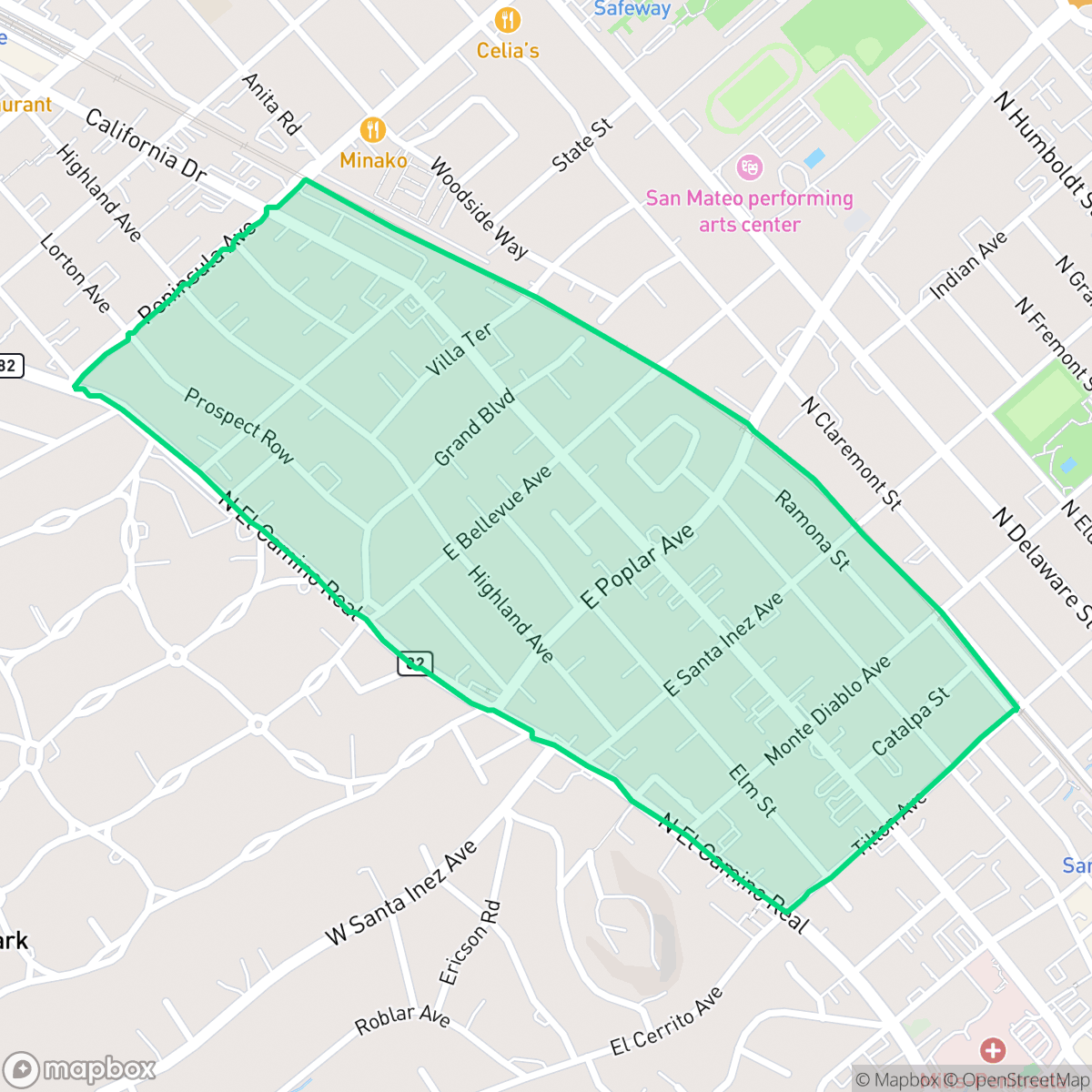 Map showing the location of San Mateo Heights, San Mateo, CA